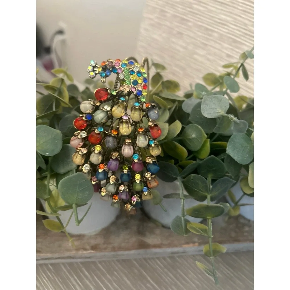 Vintage peacock colorful‎ stone headband with gold.